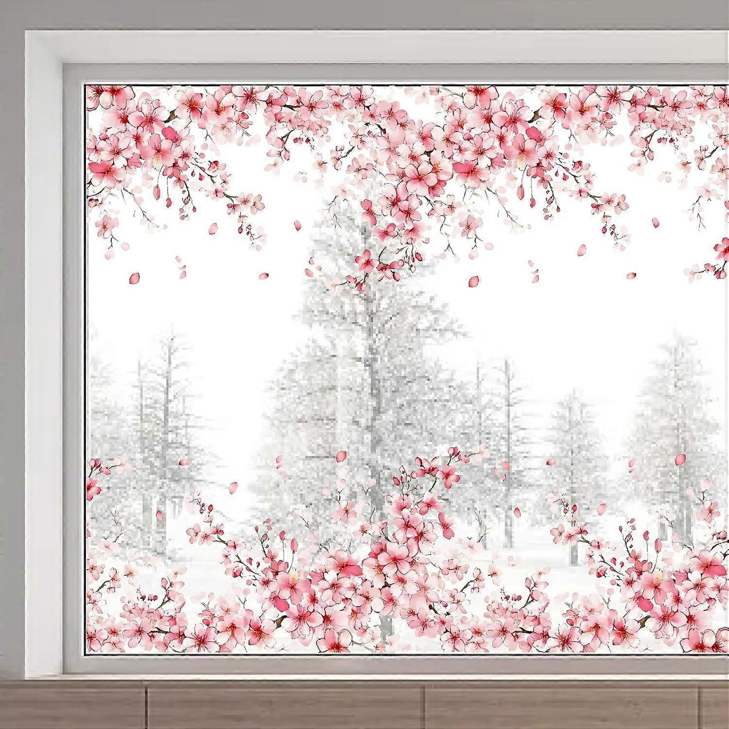 15 x 46 Inch Cherry Blossom Window Clings Large Spring Pink Flower Double-Sided Removable Static Glass Decal Cling Anti Collision Window Sticker Art D