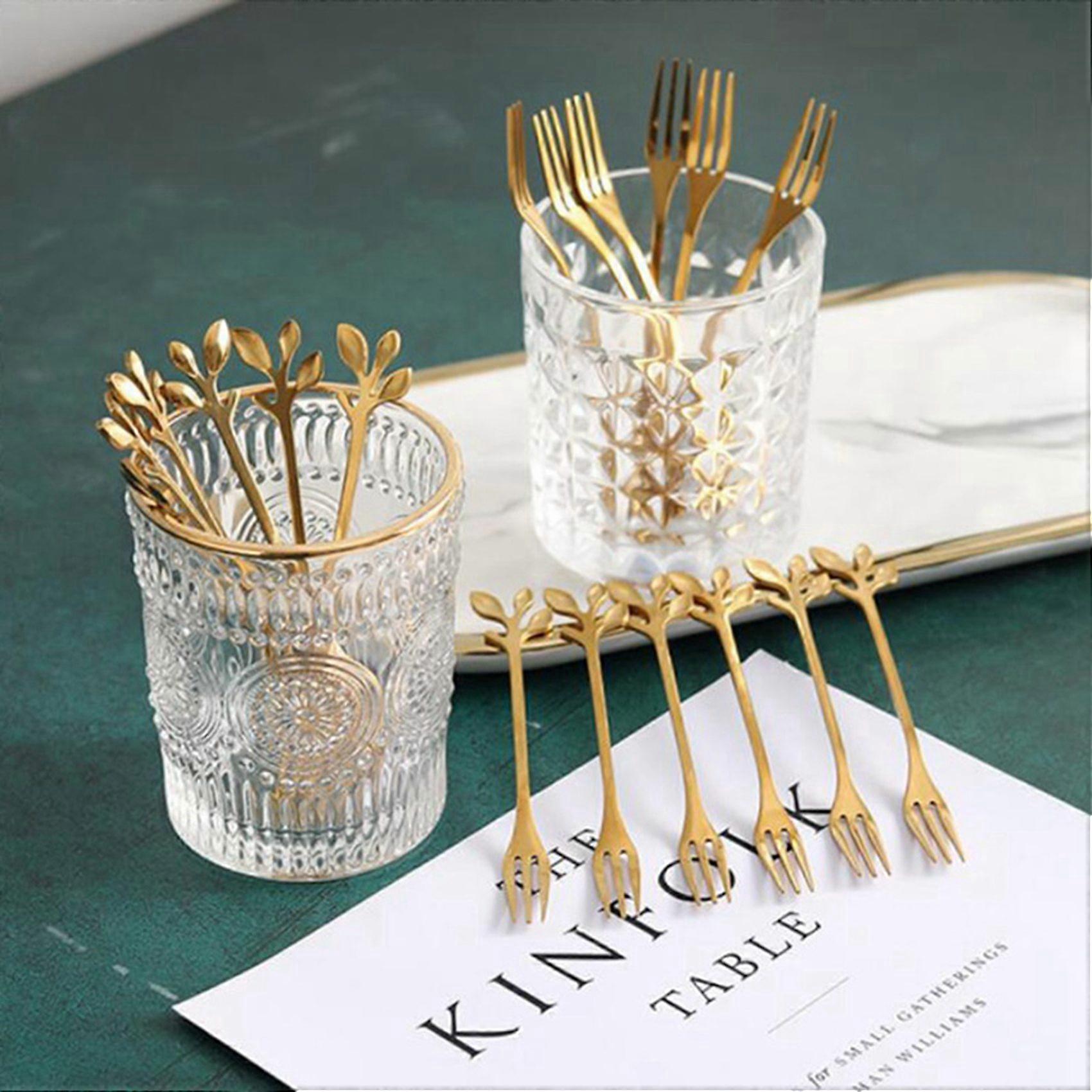 60Pcs Stainless Steel Flatware Fruit Fork Dinnerware Appetizer Snack Dessert Fork Kitchen Tableware Leaf Shape