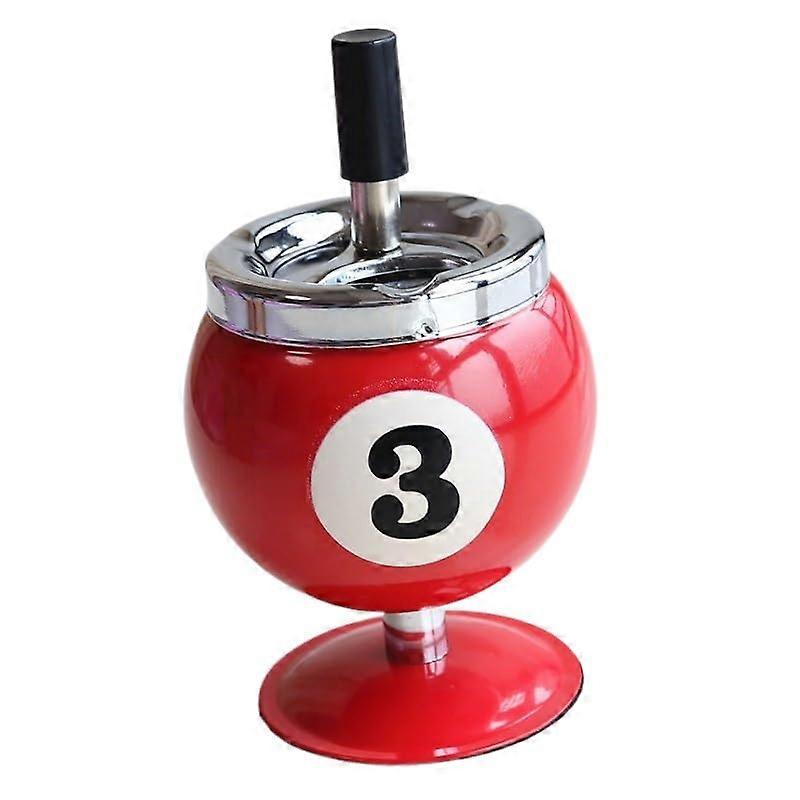 Red Billiard Ball Spin Press Ashtray with Windproof Lid, Large Capacity Metallic Decor
