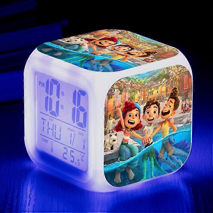 LUCA's Summer Friendship Day LED Seven-Color Changing Square Clock Creative Children's Alarm Clock