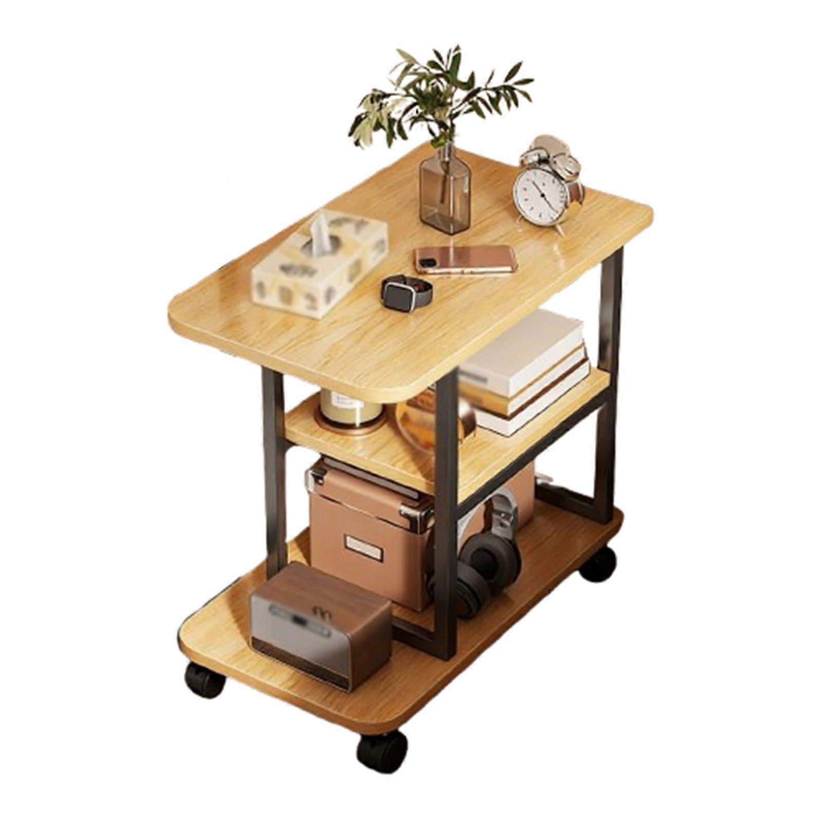 Mobile Side Table with Wheels, Wood and Metal Rolling Storage Cart for Small Spaces, 360° Casters