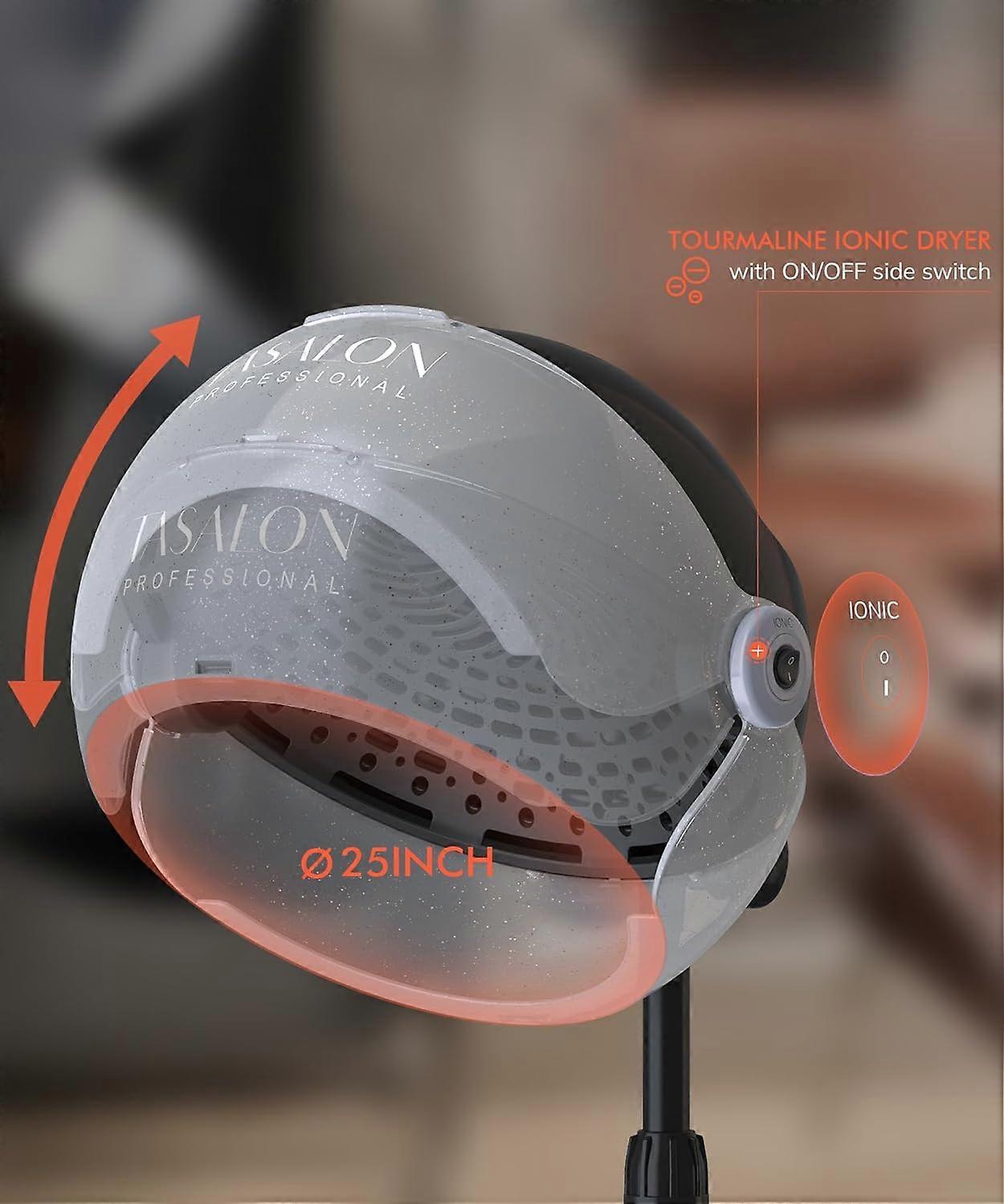 1875W Professional Ionic Hooded Hair Dryer with Large Adjustable Bonnet and 3 Heat Settings for Home and Salon