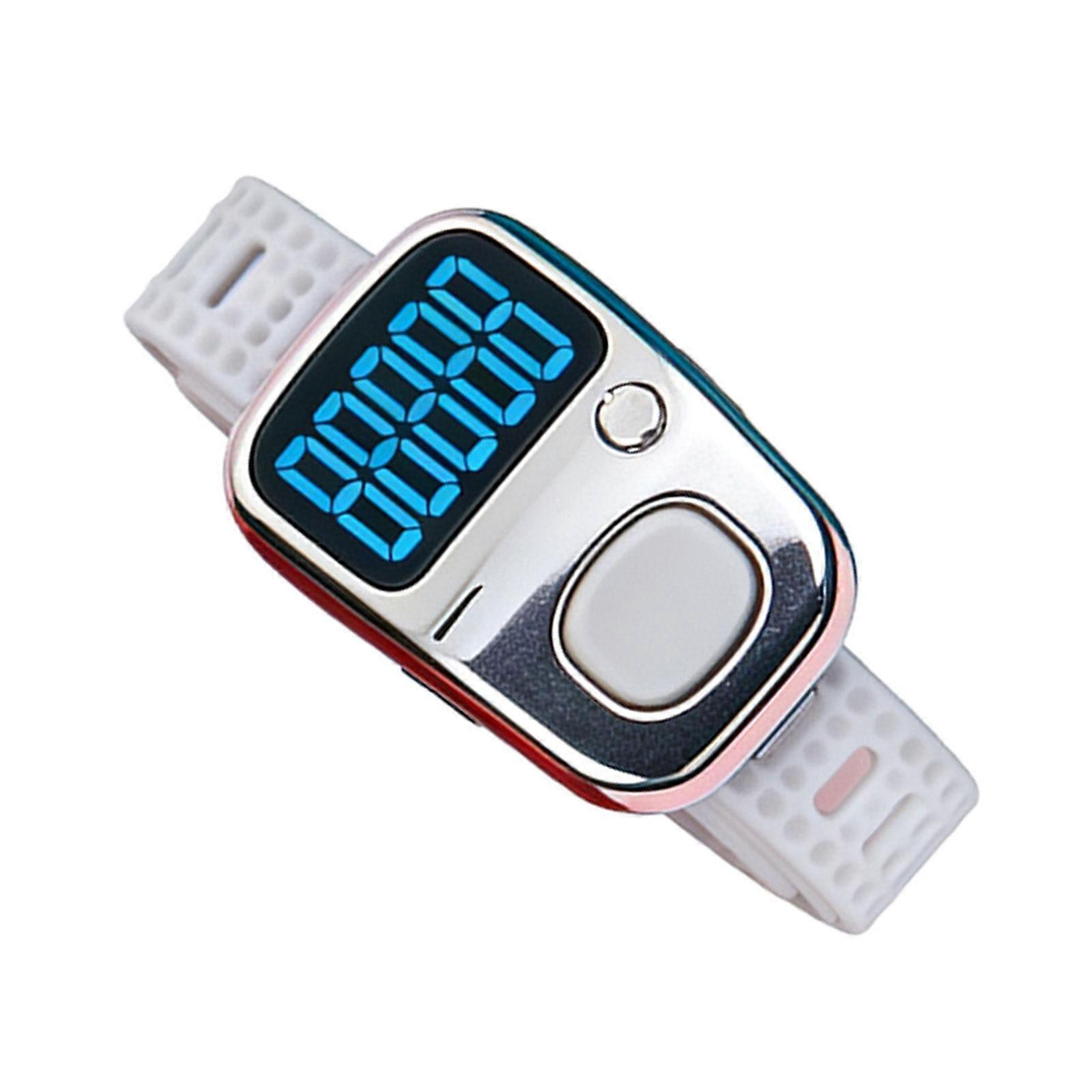 Multifunction Rechargeable Digital Counter Flip Screen LED Timer Silicone Finger Strap Comfort Fit Various Applications  Silver
