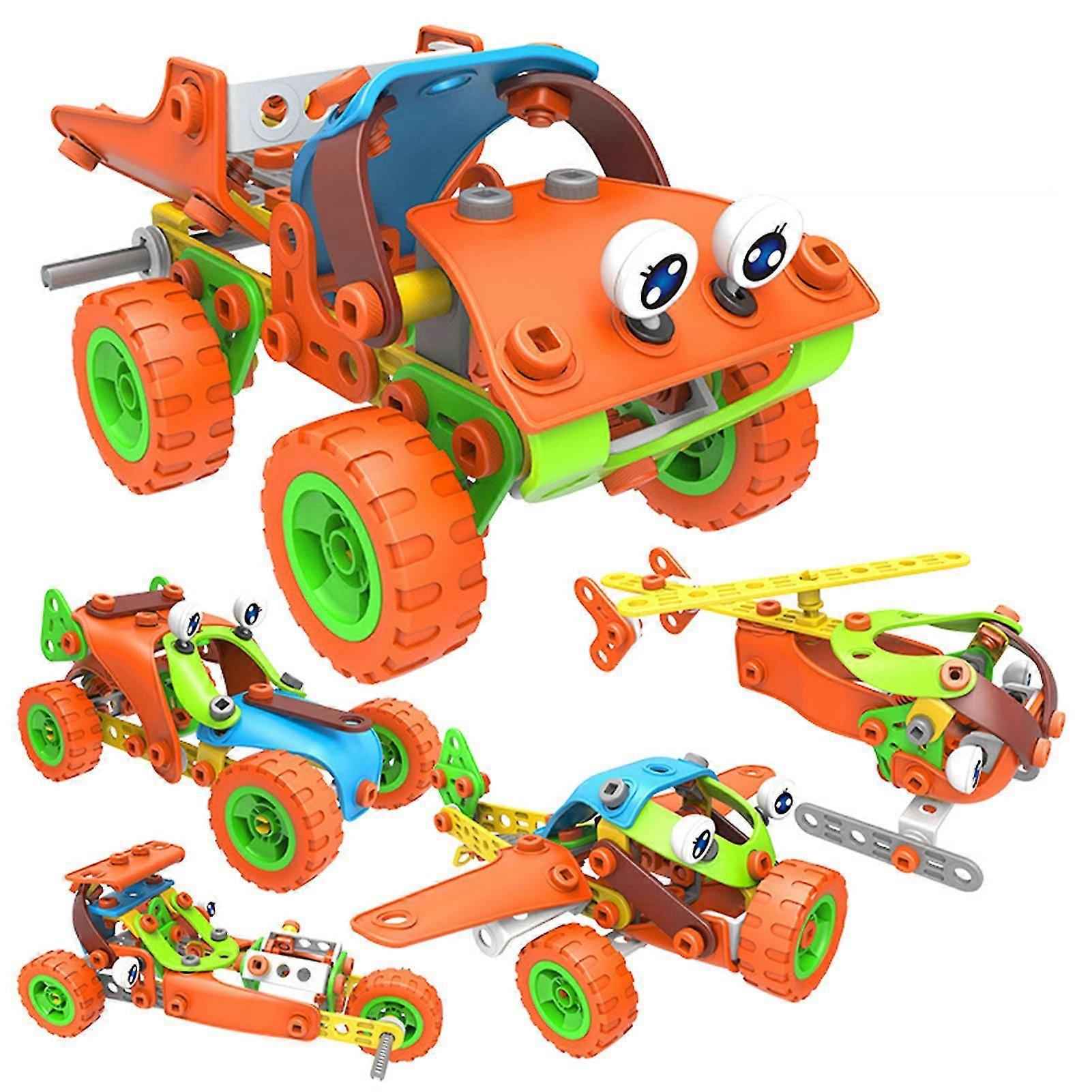 136pcs/set 5 In 1 Educational Diy Construction Vehicle Car Building Learning Kit
