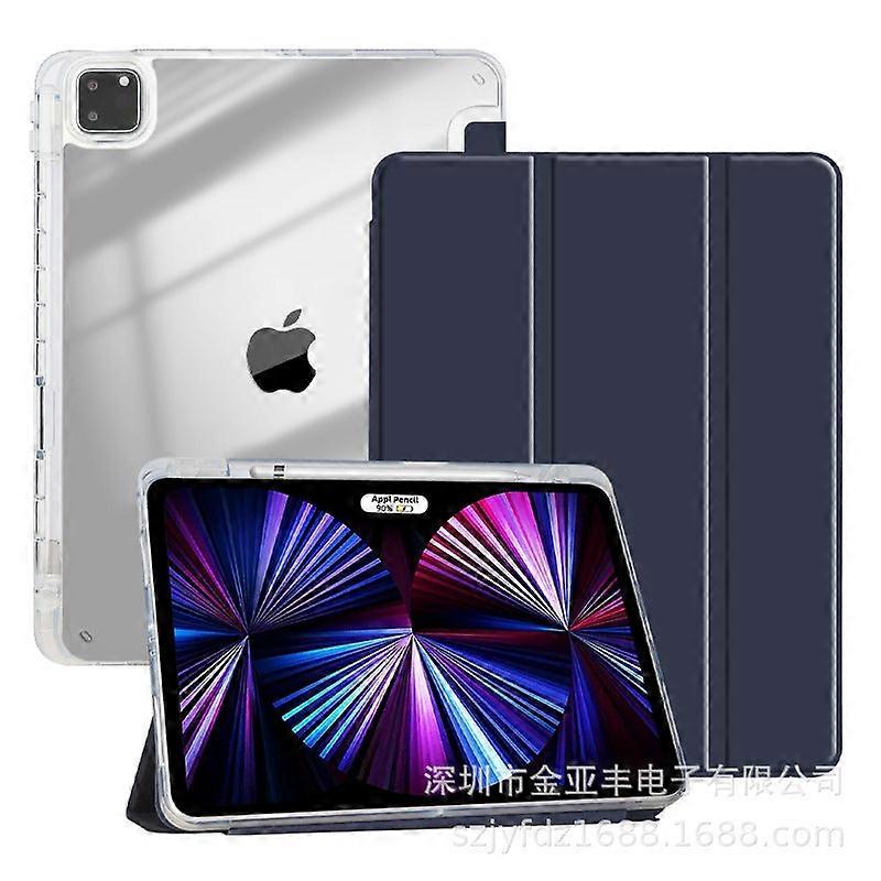 Capa para iPad 5/6 de 9,7 polegadas (ano: 2017/2018) em couro azul escuro com três dobras e alta resistência.