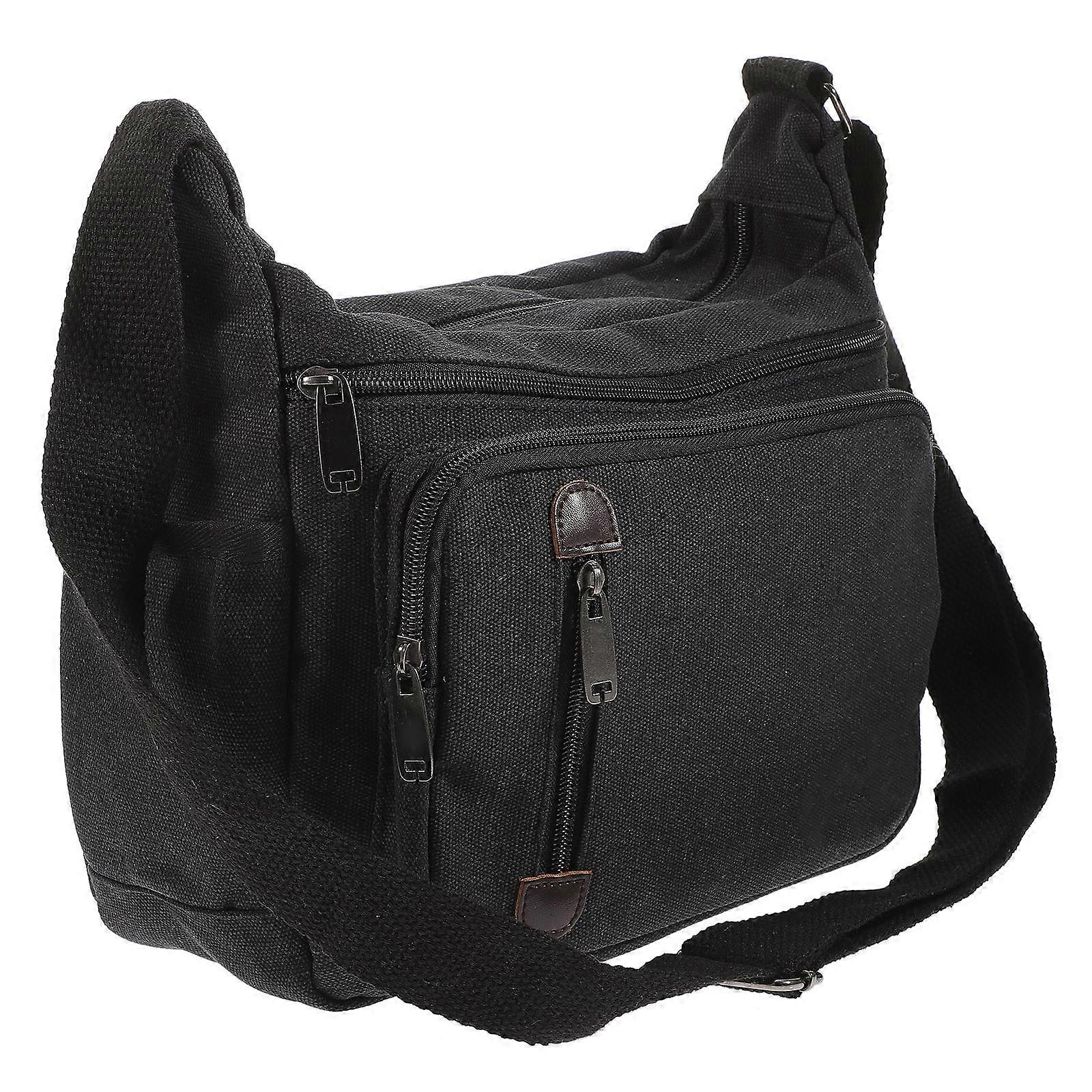 Black Document File Bags Canvas Shoulder Bag for Men Practical
