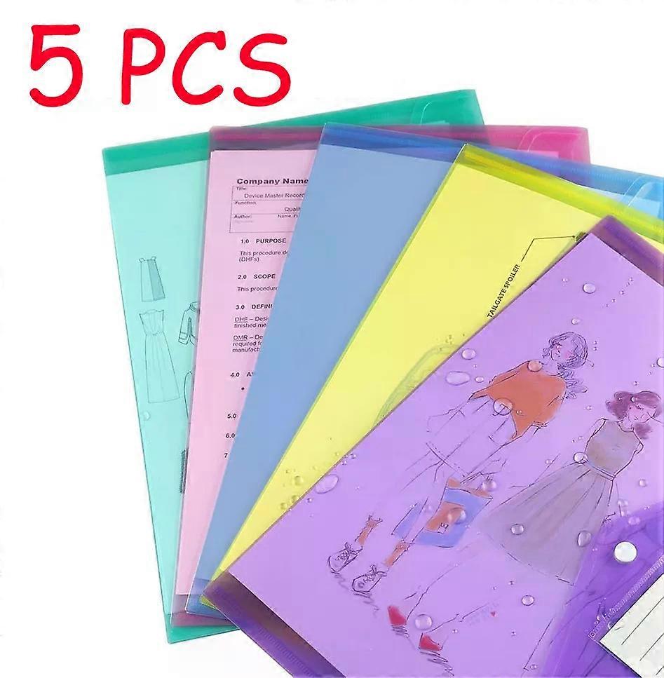 10/5pcs A4 Folders Plastic Envelopes Clear File Folder for Document Poly File with Label Pocket Snap Button for Office Organizer