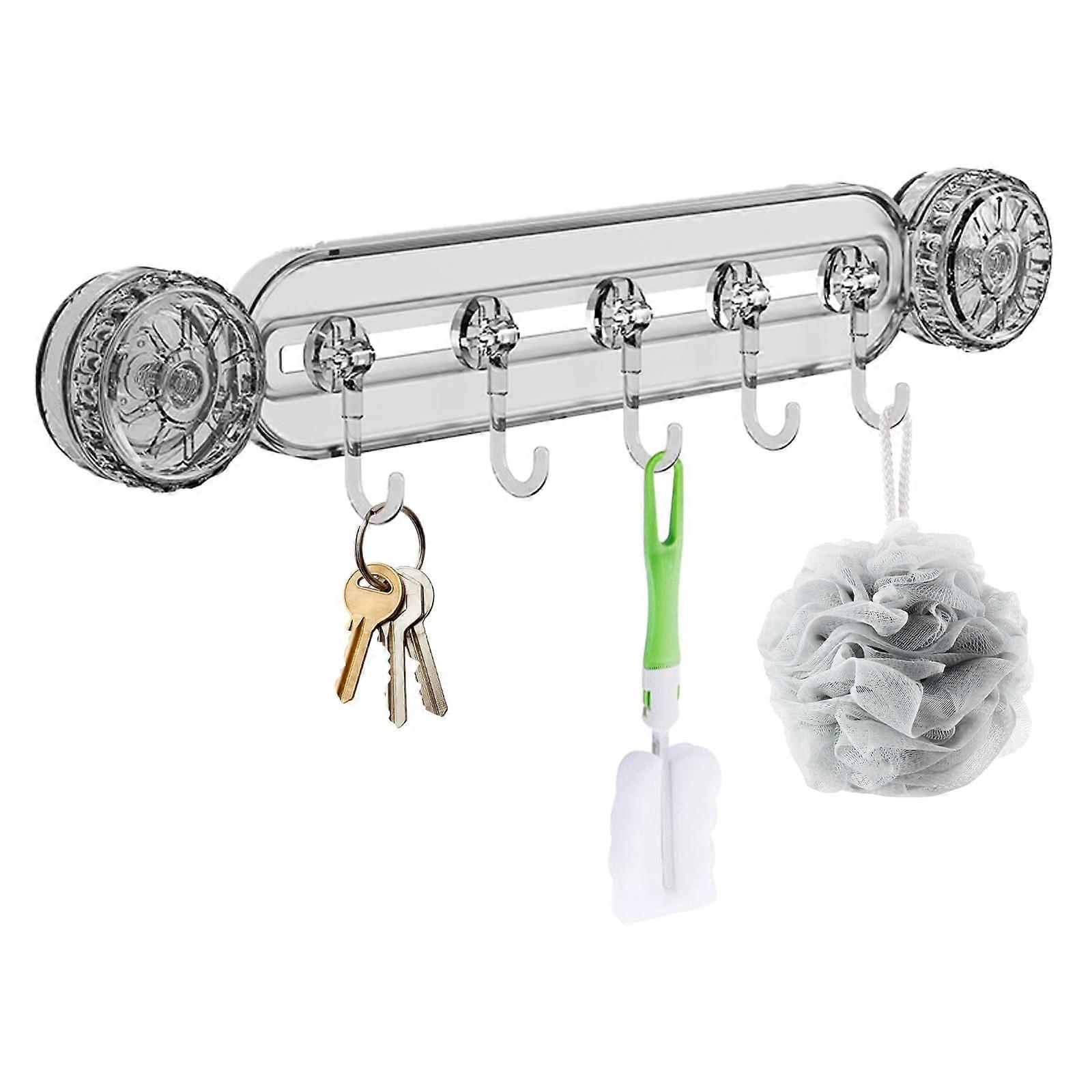 15.3 Inch Wall Mounted Organizer Rack with Adjustable Sliding Hooks for Kitchen and Bathroom (Gray)