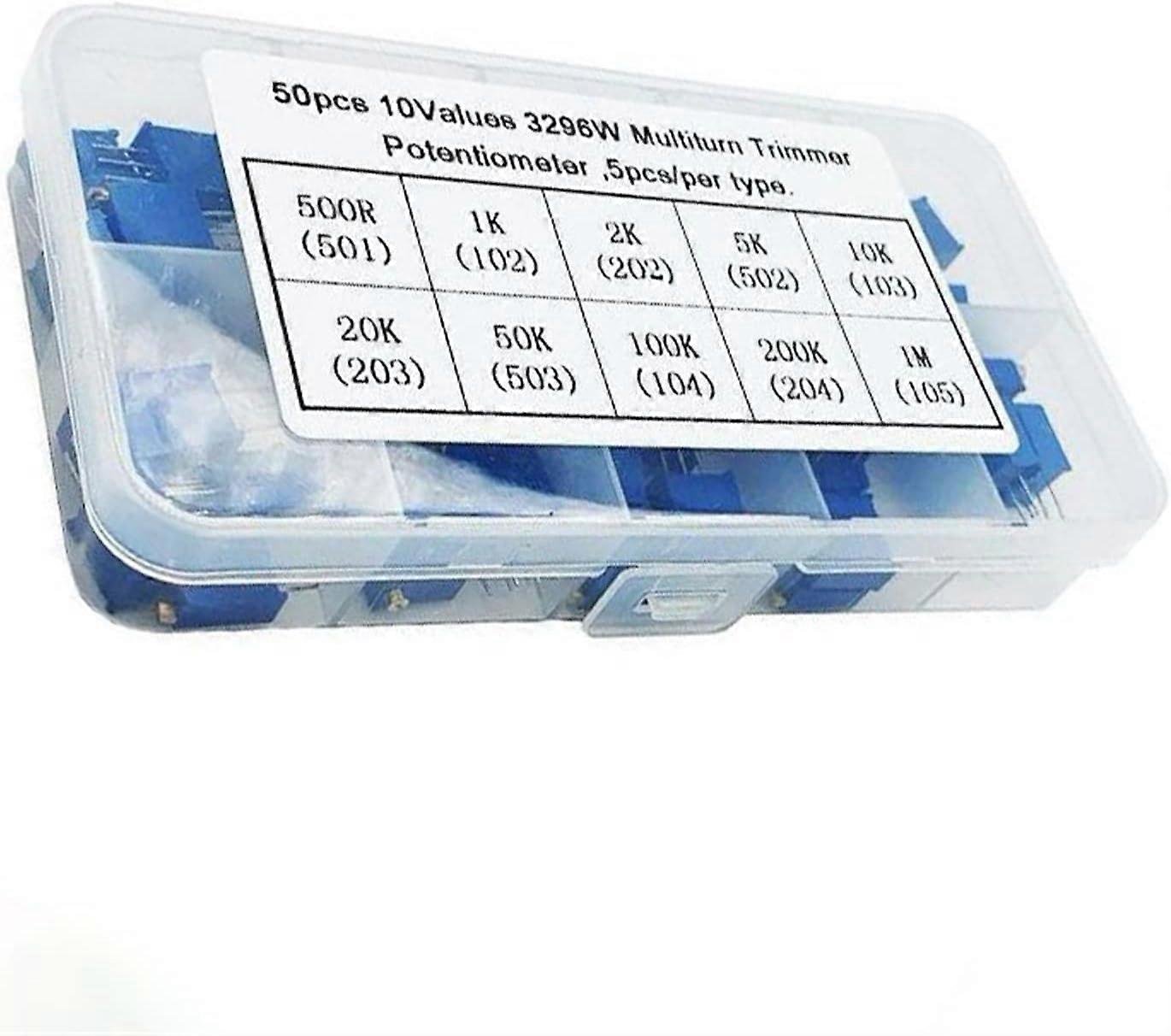 50pcs 3296W Multiturn Trimmer Potentiometer Kit  Precision Adjustable Variable Resistors