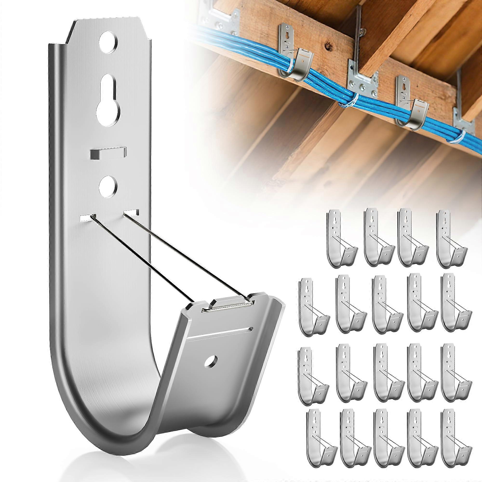 20 Pack Heavy Duty JHook Cable Supports with Retainer Clip, 2Inch Galvanized Steel for Structured Cabling