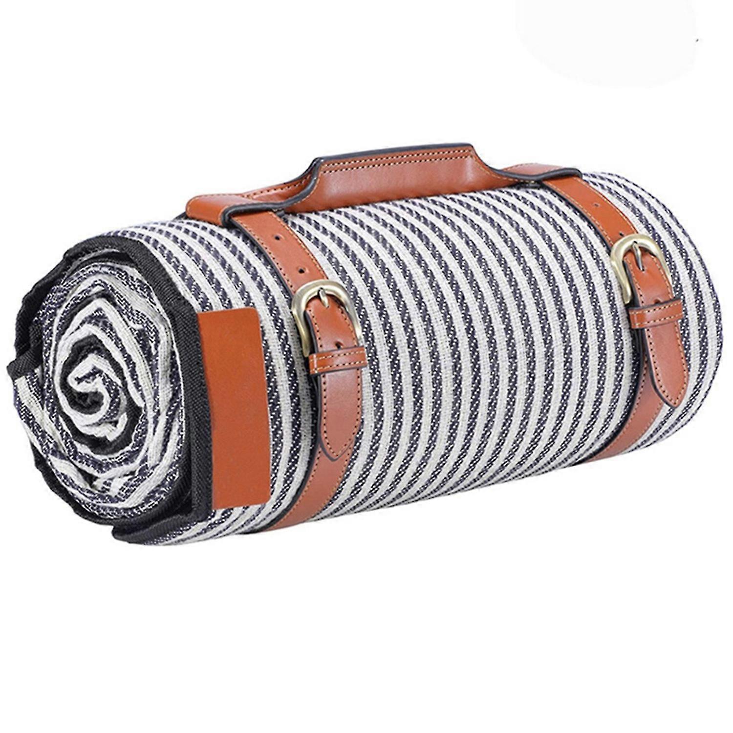 Outdoor Picnic Blanket with PU Handle Waterproof Rectangular Square Foldable Beach Tote Mat for