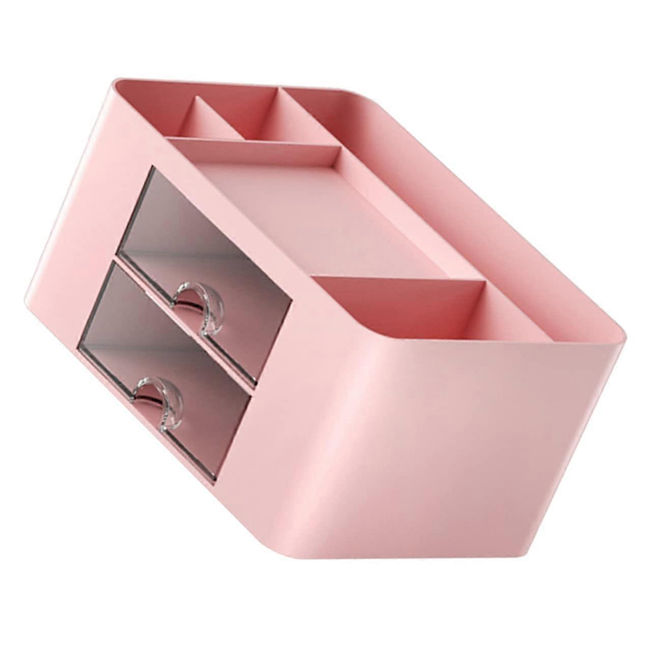 Pink Desk Organizer and Makeup Storage Box with Drawers, SpaceSaving MultiPurpose Design