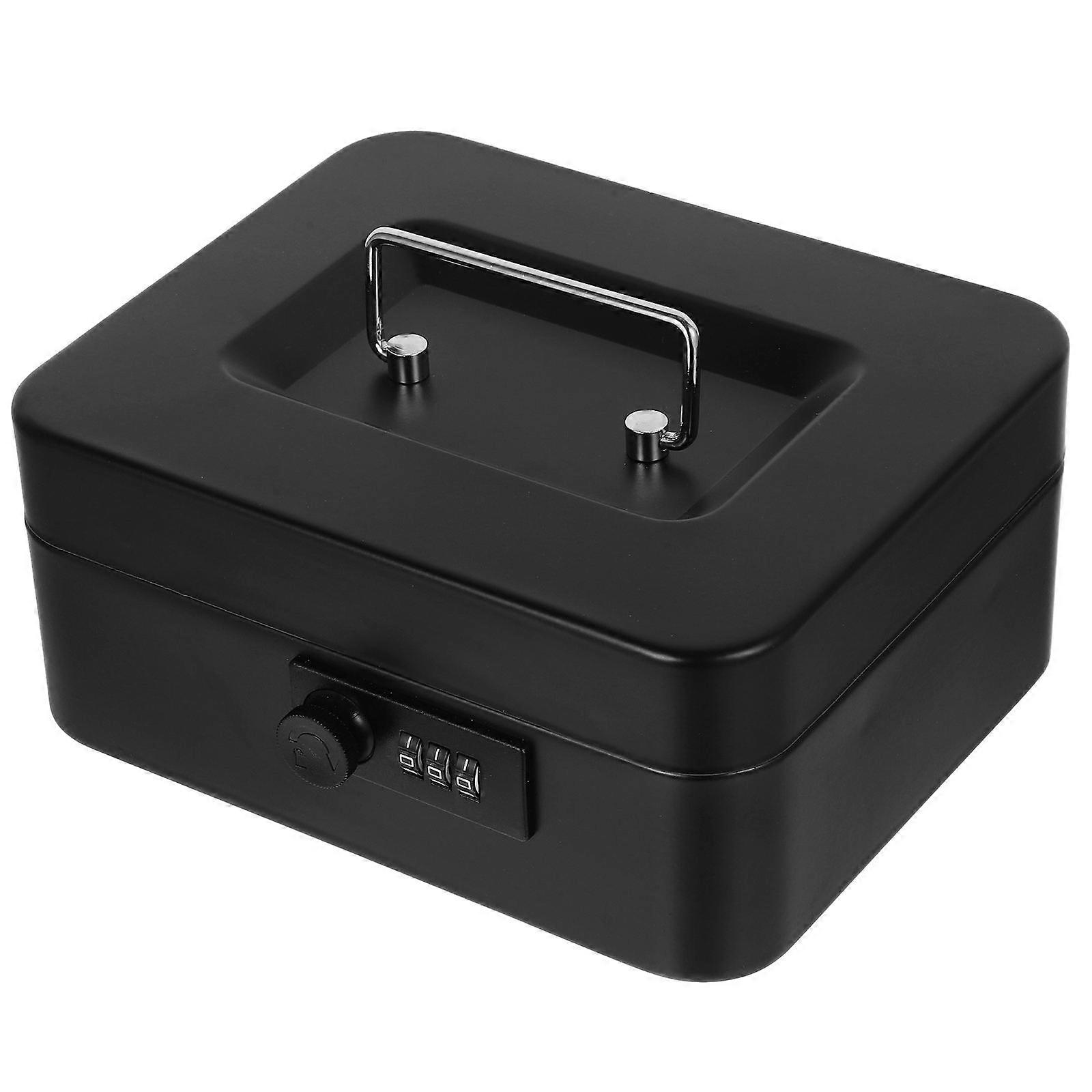 Money Box Locking Cash Storage Case Rectangular Shape Ideal For Office Use Black Metal 1Pcs