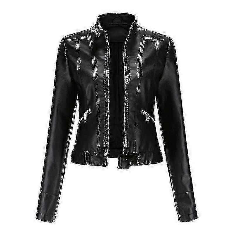 Women's Autumn Stand Collar Short Slim Pu Leather Jacket