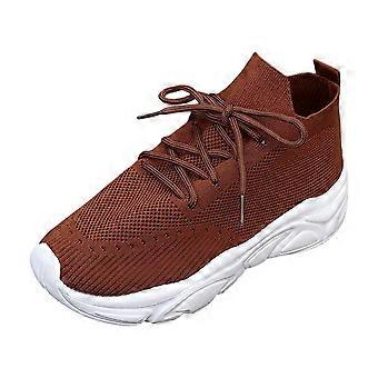 Ediodpoh Women's Casual Breathable Mesh Sneakers, Lace-Up Platform Shoes for Daily Wear with Jeans – Brown, Size 42