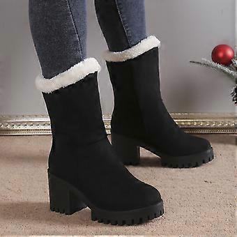 YOUSNH Ladies Fashion Winter Plush Warm Solid Suede Thick High Heel Cotton Boots Womens Boots Black 7.5