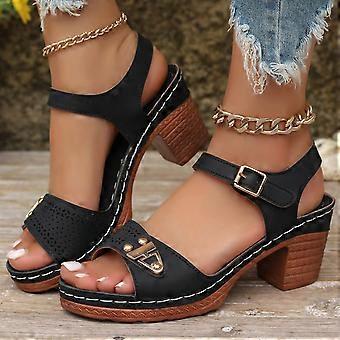 Willtoo Dame Sommer Casual Sandaler 2026 Ensfarvede Komfort Sandaler med Kraftig Hæl og Justerbar Hæl til Sommerstrandferie Sort US-5.5 (EU-36)