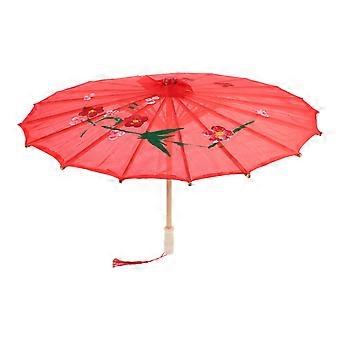 Chinese Wedding Oil Paper Parasol Umbrella for Decor Red Fabric Wood