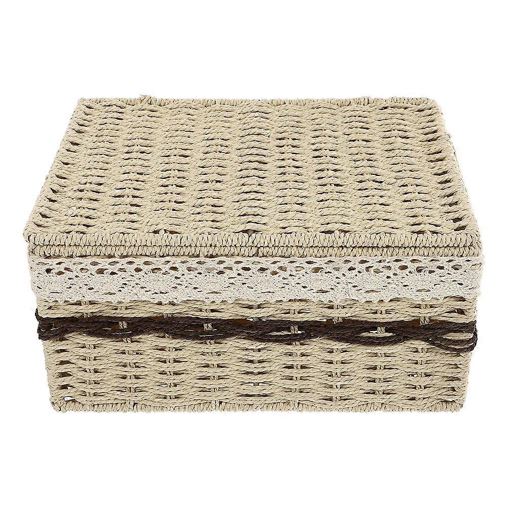 Woven Rectangular Basket for Home Storage Beige Cosmetics Holder