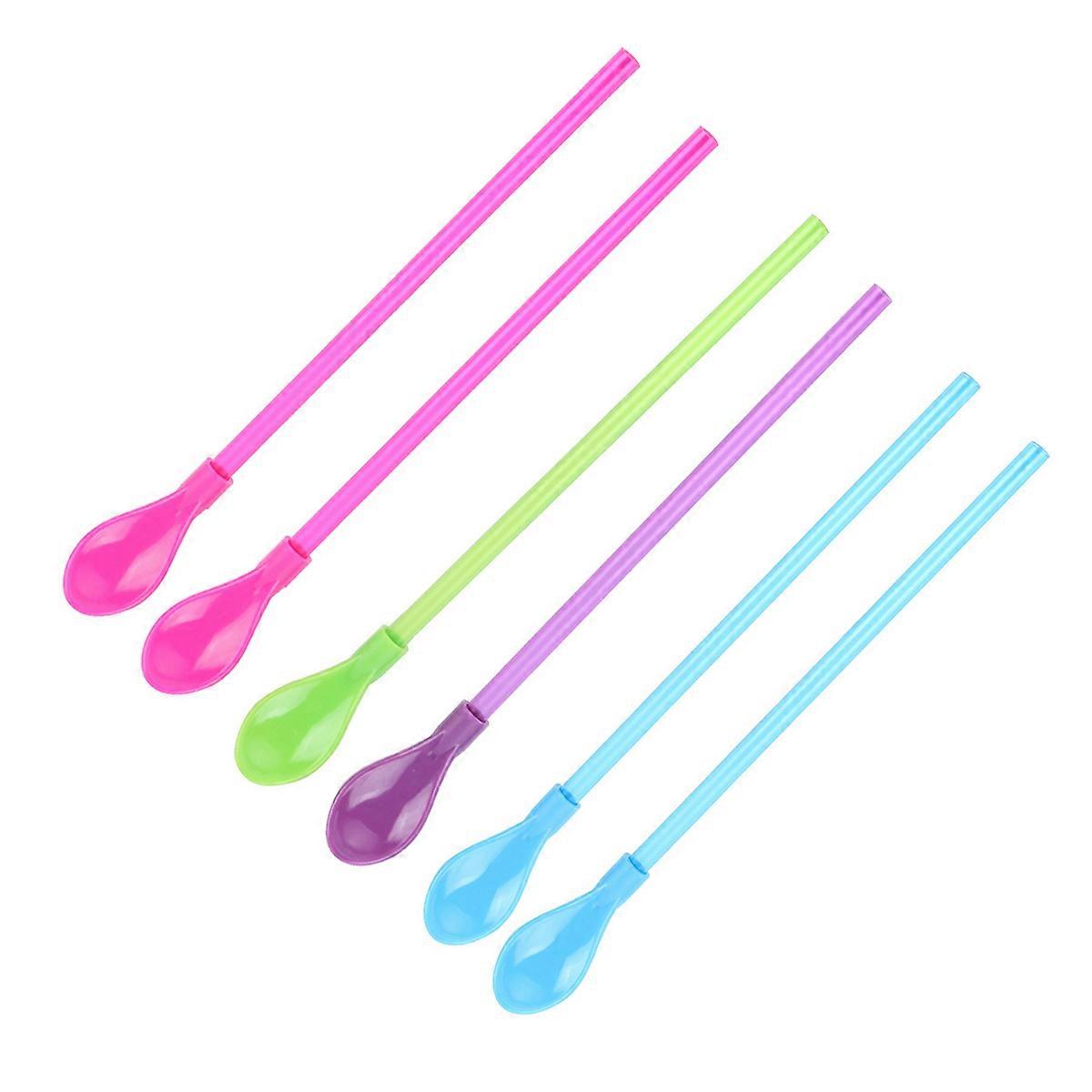 6 Pcs Creative Straw Spoon Drinking Stirring Plastic Spoon Removable Straw Spoon