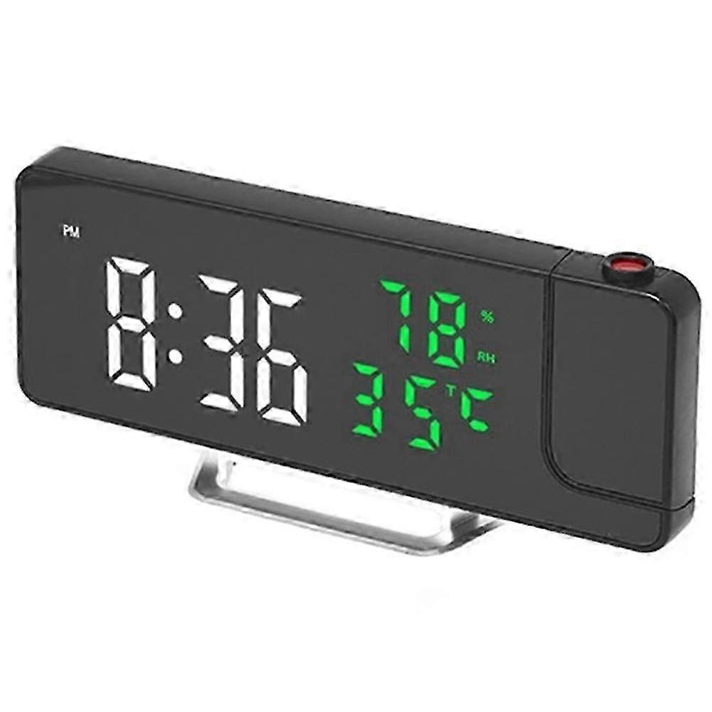 Multifunctional Clock Temperature and Humidity Projection Alarm Clock LED Mirror Clock with Data Projection Green