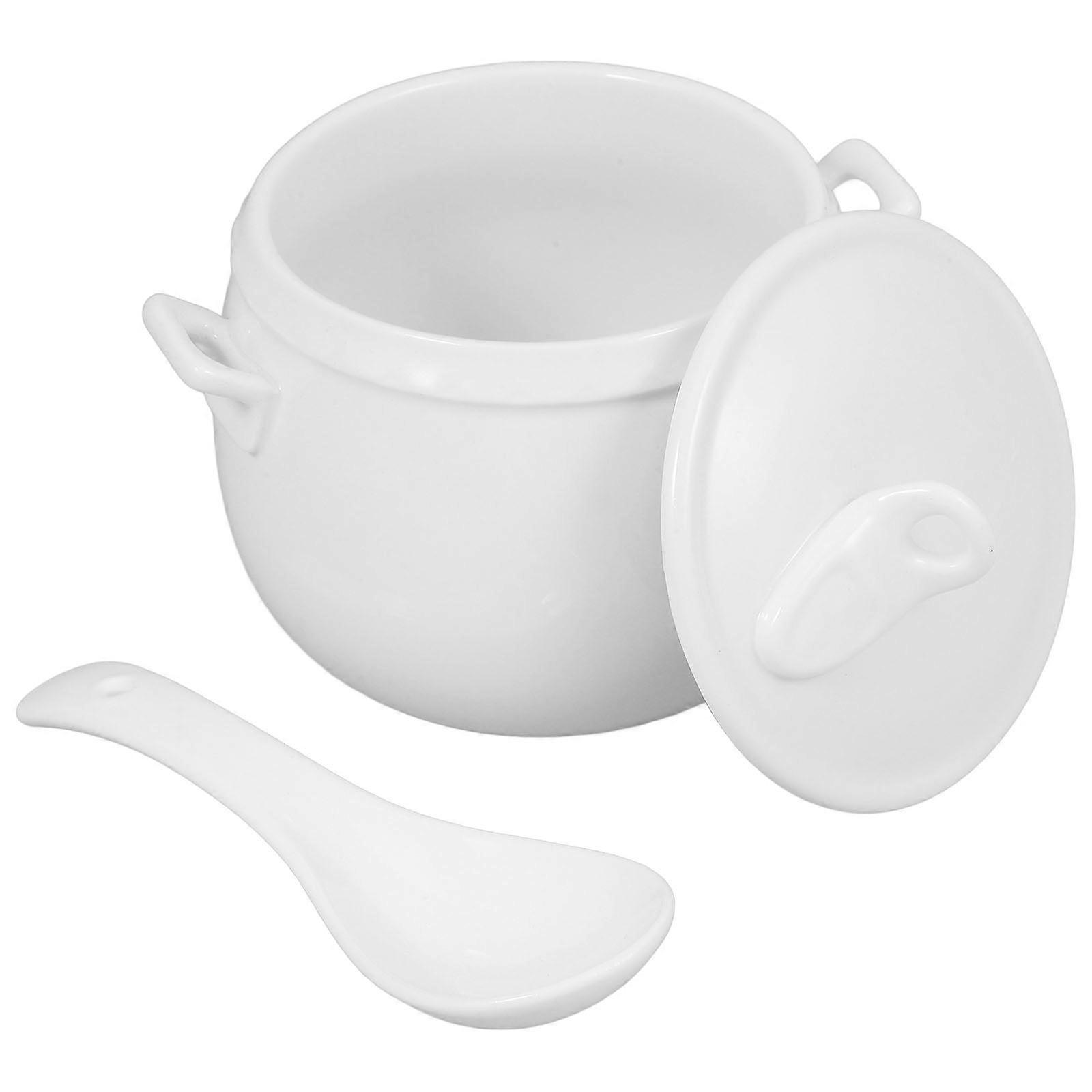 Ceramic Stew Pot Multi-Function Pot for Storage Use 1Set White Bowl