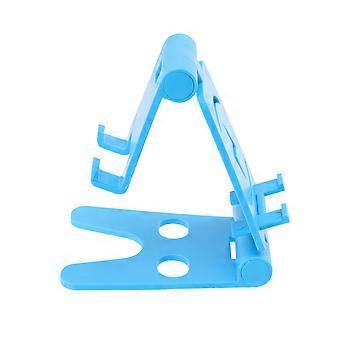 Plastic Double Phone Holder Desktop Folding Stand Creative Multifunction Mount for Cellphone Tablet (Blue)