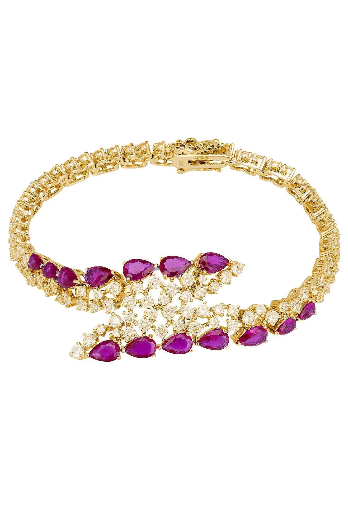 Latelita Ruby Gold Tennis Bracelet for Women with Simulated Diamonds and Lab Grown Rubies - 18 cm