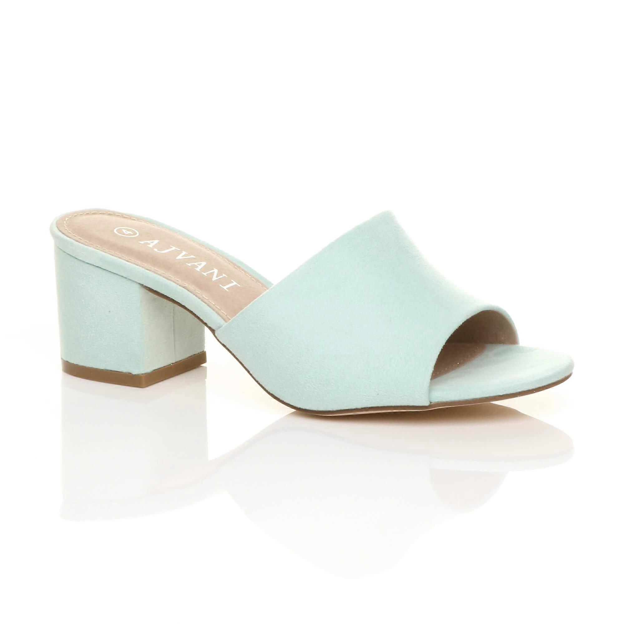 Mid Block Heel Peep Toe Mules Sandals