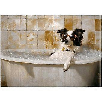 Border Collie Taking Bubble Bath Jigsaw Puzzle - Border Collie on a Bathtub in Bathroom - Pet Shower Decor Puzzles SQZ849
