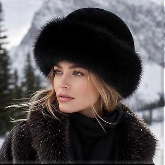Women's Faux Fur Winter Hat, Thickened Mongolian Style Plush Hat with Ear Protection, Elastic Warm Beanie for Cold Weather Outdoor