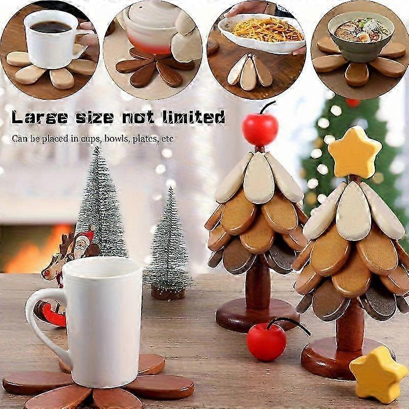Foldable Wooden Tree Trivets Set