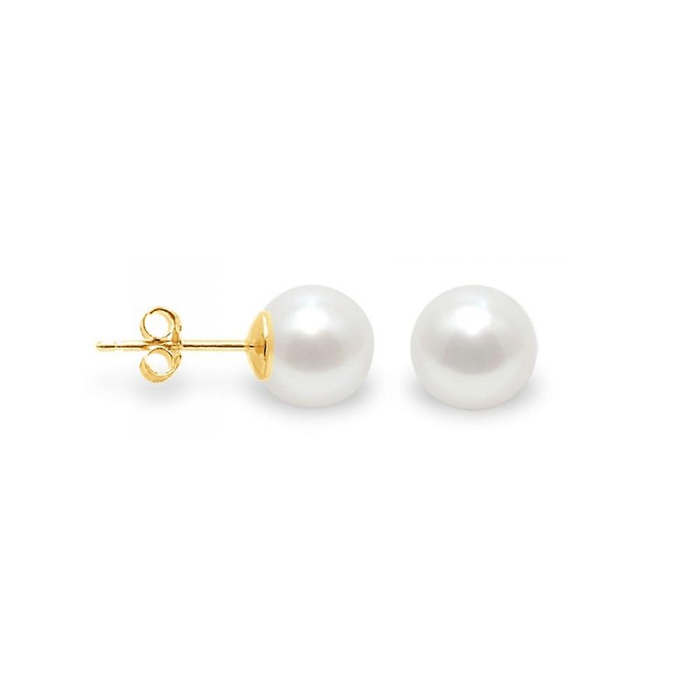 Boucles D'oreilles Clous En Perles De Culture D'eau Douce Blanches - Monture Plaqué Or Jaune, Neuf Avec étiquettes