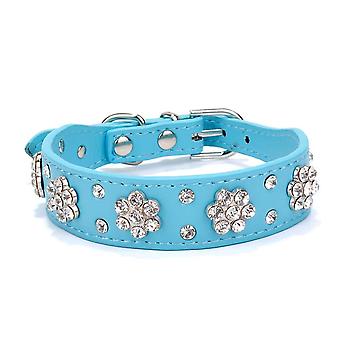 Veeki Adorable PU Leather Dog Collar - Rhinestone Floral Pattern Inlay Stylish and Beautiful - Suitable for Small to Medium DogsXS