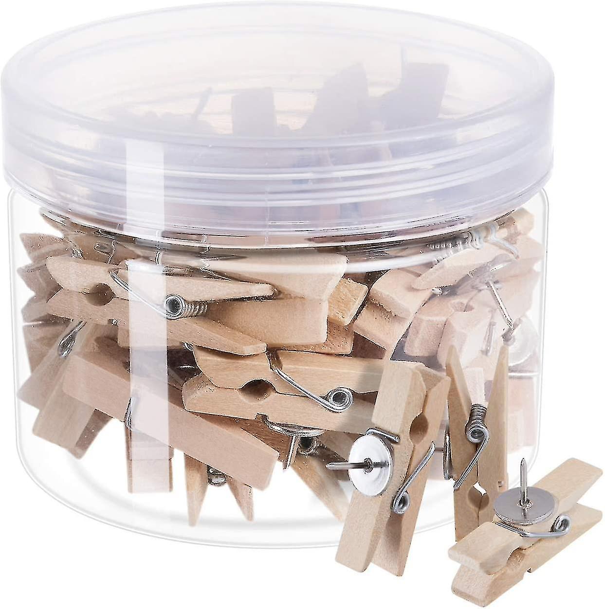 Pack Of 50favide Favourde Push Pin With Wooden Clips Pushpins Tacks Thumbtacks For Cork Boards Artworks Notes Photos, Craft Projects, Offices And Home
