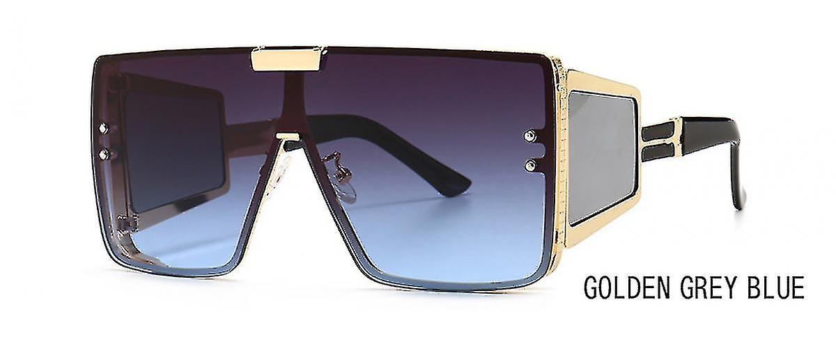 Wekity One-piece Flat Top Retro Oversized Frame Zonnebril Female Ins Wide-leg Zonnebril Male Blue