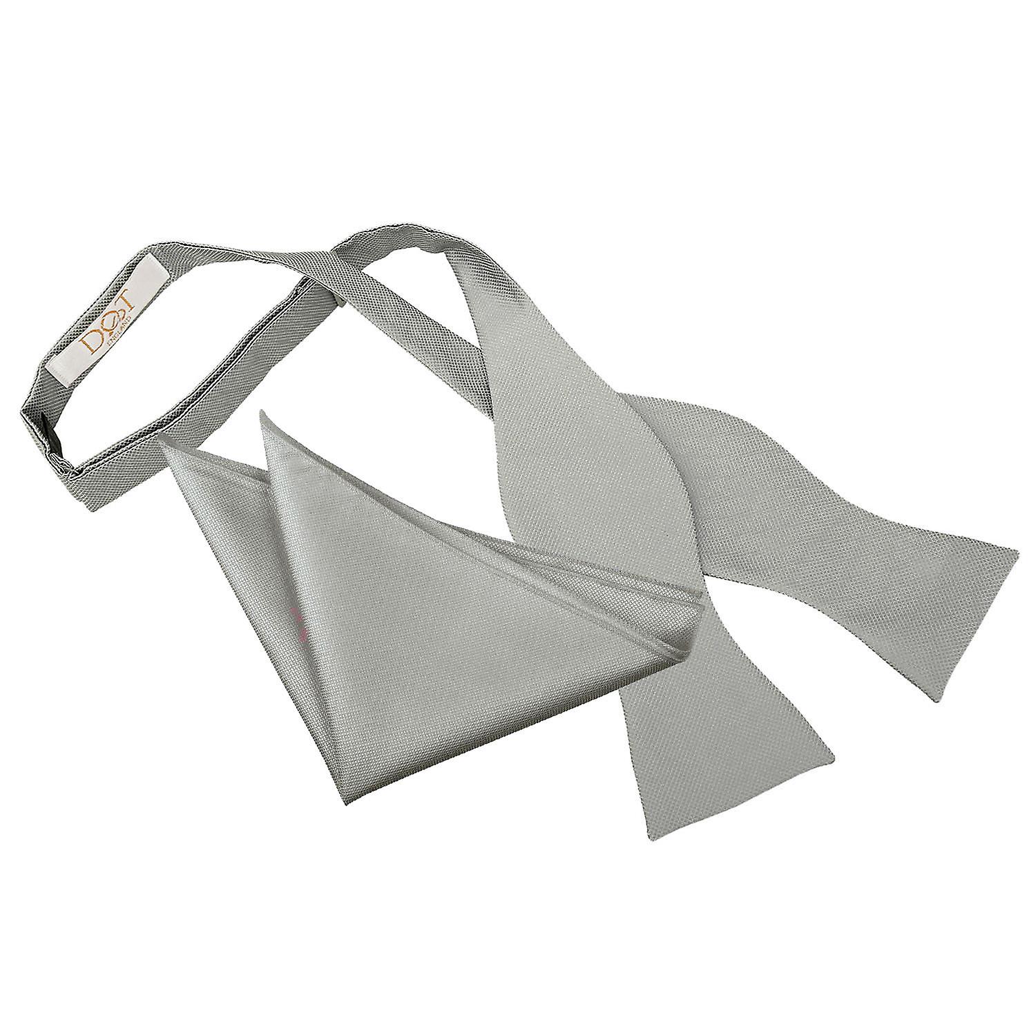 Silver Solid Check Self-Tie Bow Tie and Pocket Square Set