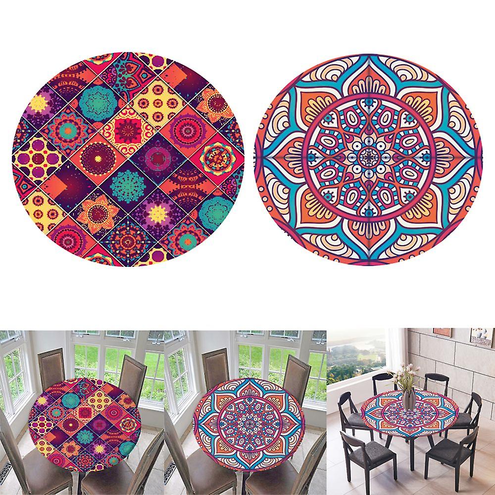 2x 1.2m In Diameter. Round Tablecloth Protector Pattern Wooden Table Cover
