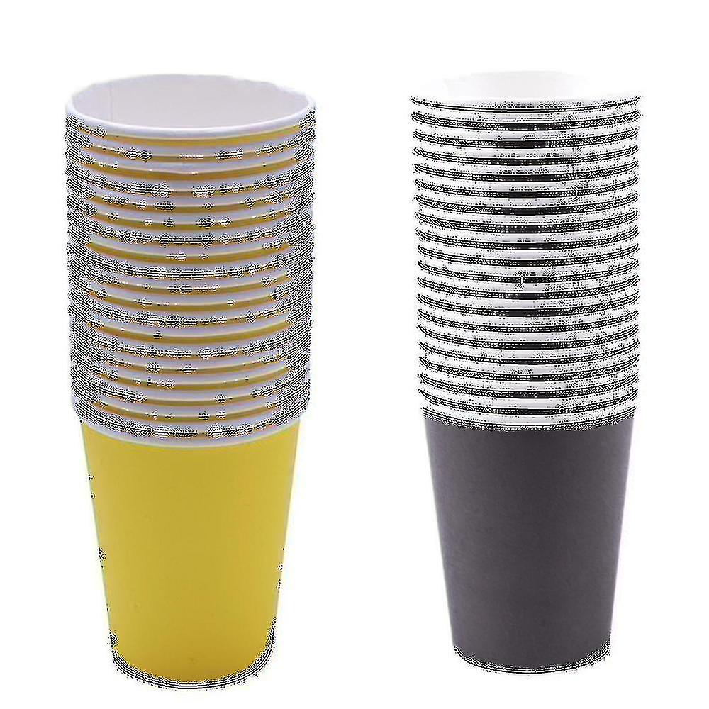 40 Paper Cups (9oz) - Plain Solid Colours Birthday Party Tableware Catering(black&yellow)