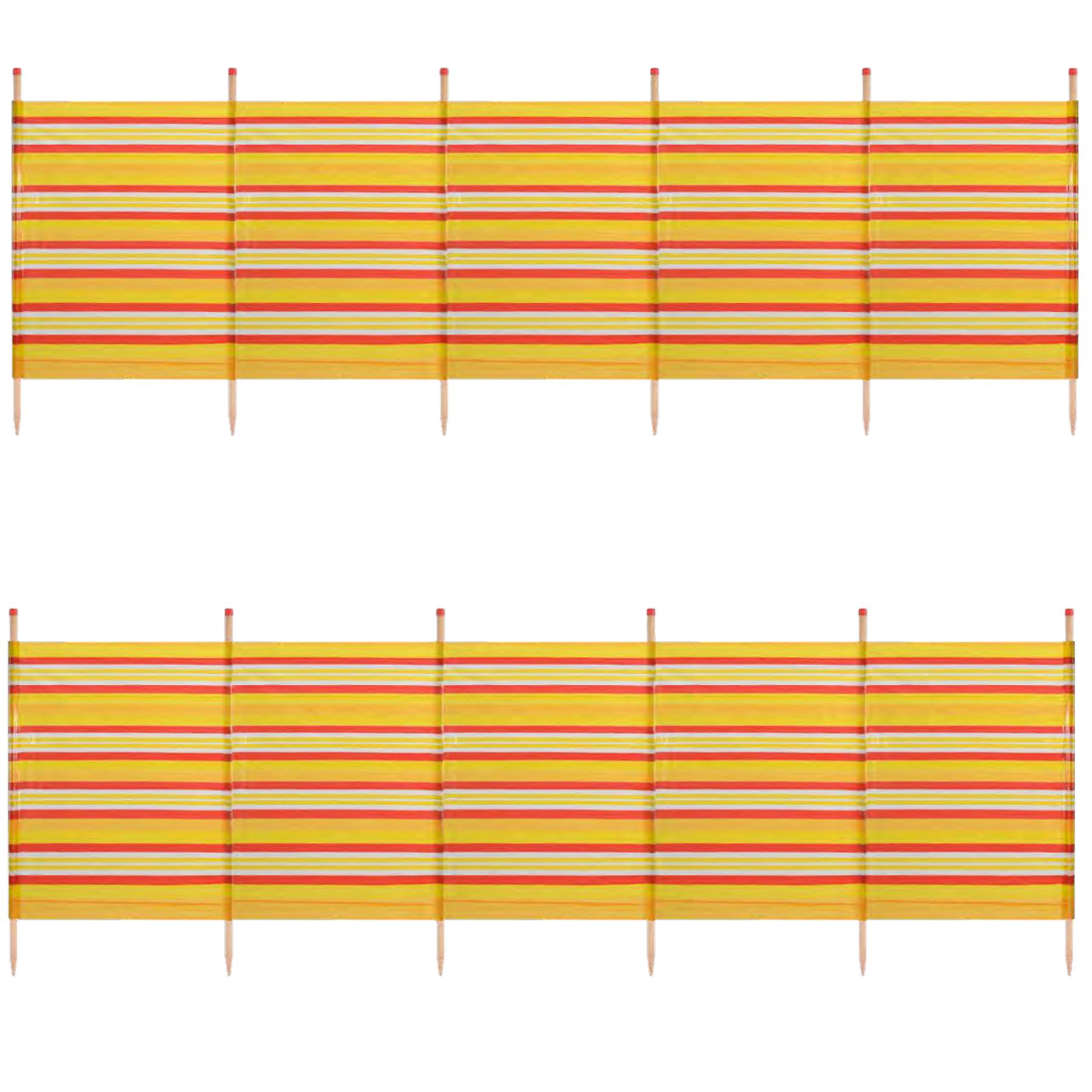 2 PACK 6 Pole Windbreak Beach Shelter 1.2m by 3.7m Screen Privacy Yellow Stripe