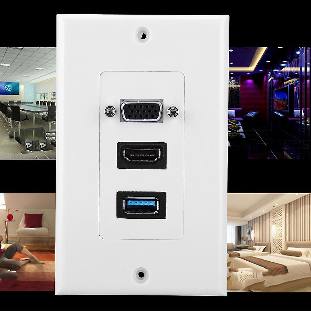 Adapter Wall Simple 3-PORT VGA HDMI USB3.0 Socket Wall Mount Panel Adapter Wall Socket ...