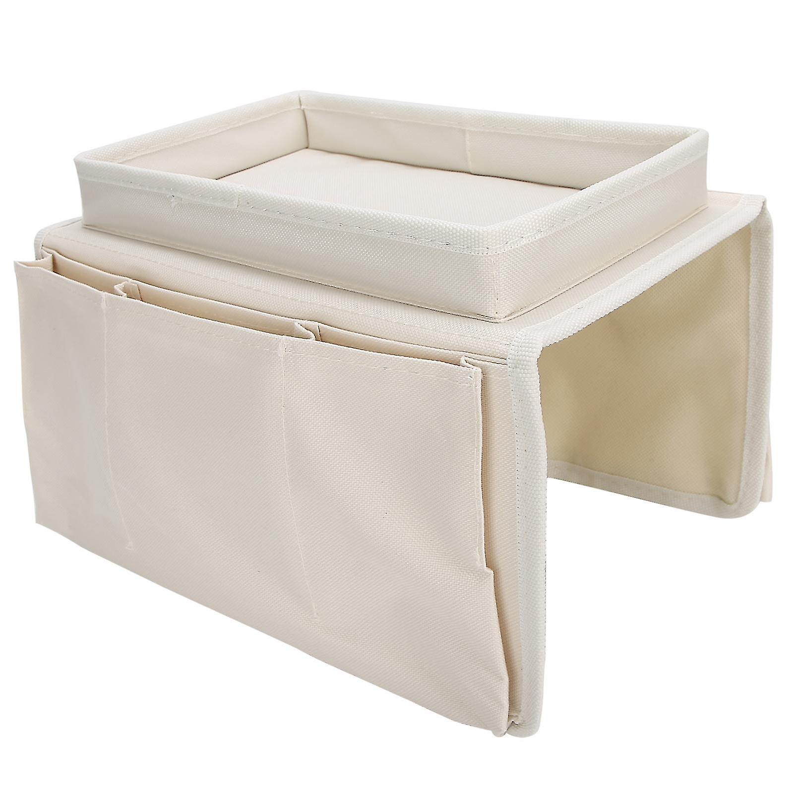 Sofa Storage Bag 4 Pockets Sofa Armrest TV Remote Control Organizer Armchair Couch Bag with Cup Holder TrayBeige