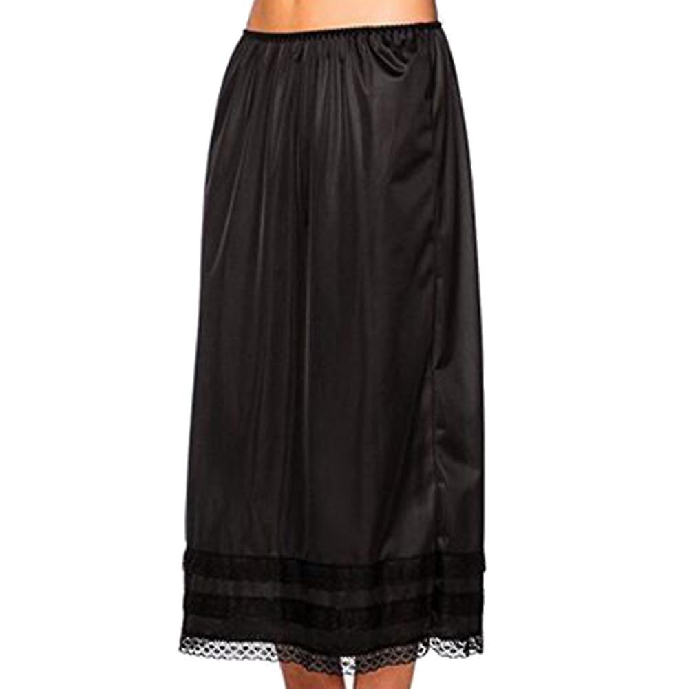 Fianao Women Solid Color Elastic Waist Lace Patchwork Underskirt Petticoat Midi Skirt Black S