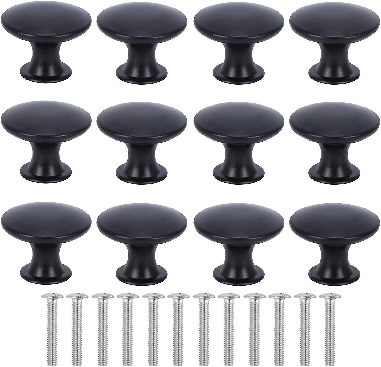 Set of 12 round door knobs, modern black cabinet knobs, door drawers p