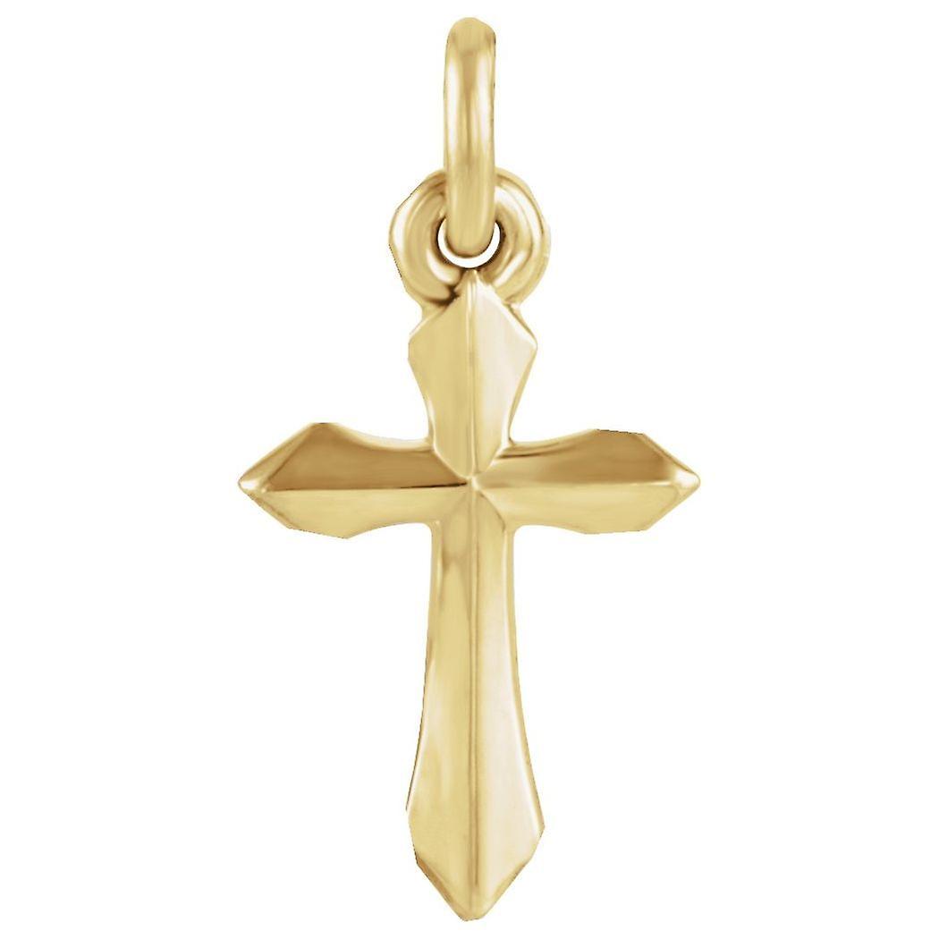 14Kイエローゴールド9x6.13mmポリッシュ宗教信仰クロスペンダントネックレス-女性用ペンダント
