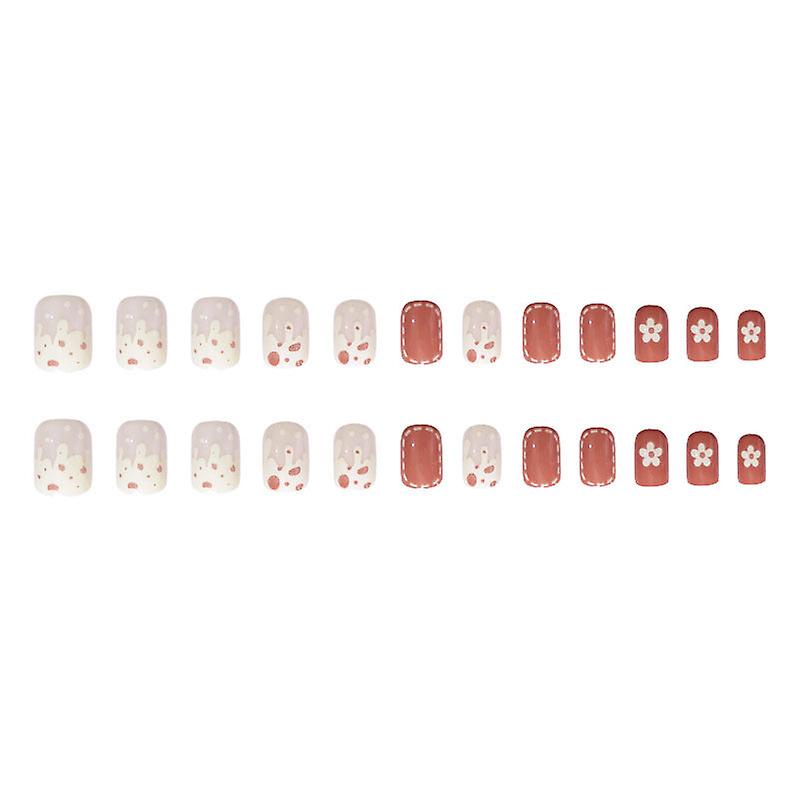 偽の爪のヒント偽の人工アートDIYフィンガーカバーフレッシュな取り外し可能な女の子らしいスタイルのショートフローハートミルクNo336