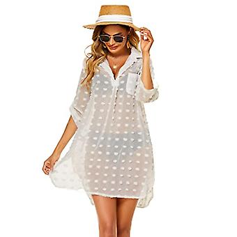 Veeki Women's Swimsuit Beach Cover Ups Shirt Bikini Beachwear Bathing Suit Beach Coverups Dress,  B-white-slim, XXL
