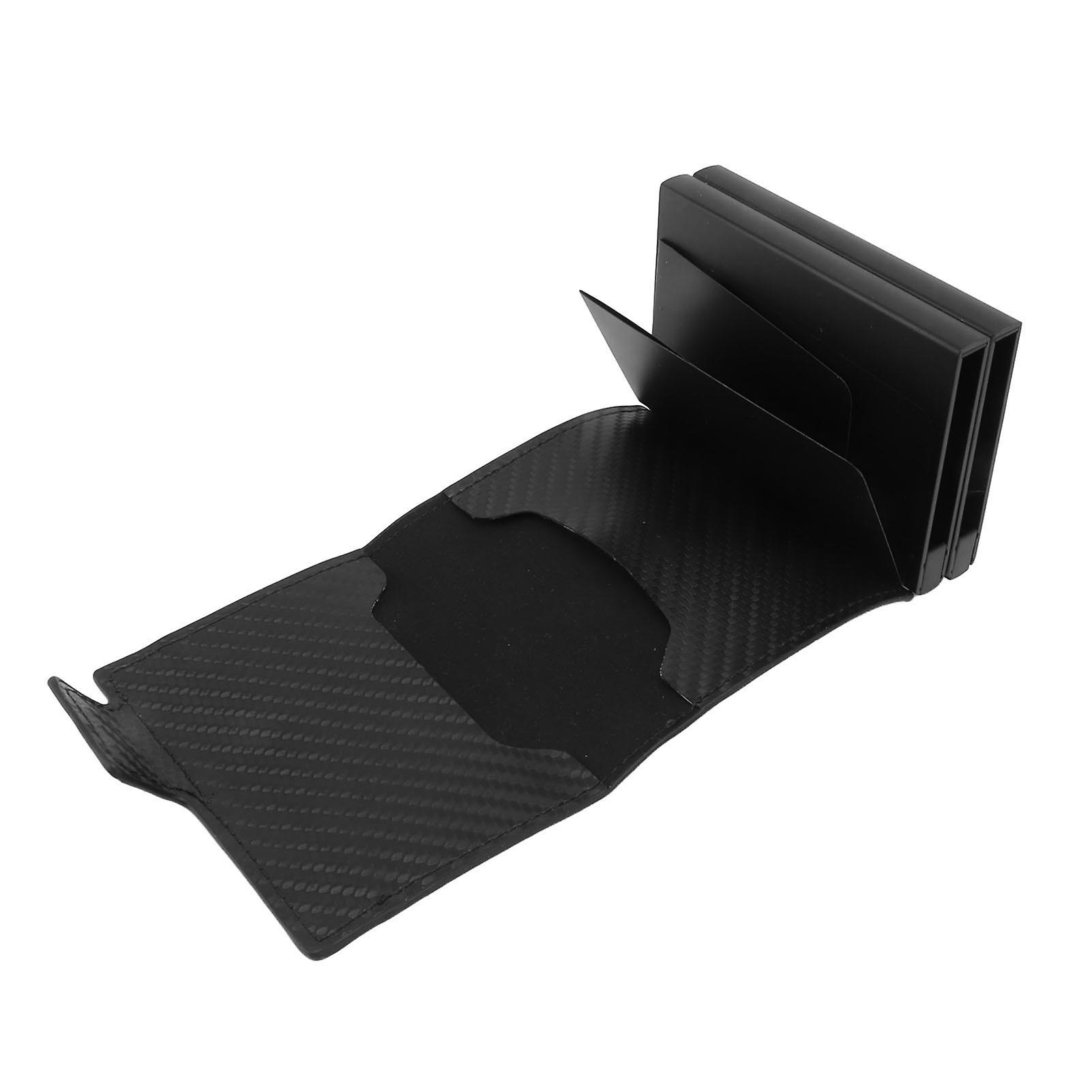 Anti Diefstal Portemonnee Aluminiumlegering PU Leer Multifunctionele Slanke Kaarthouder Tas met Groef voor IOS Locator Carbon Fiber Zwart