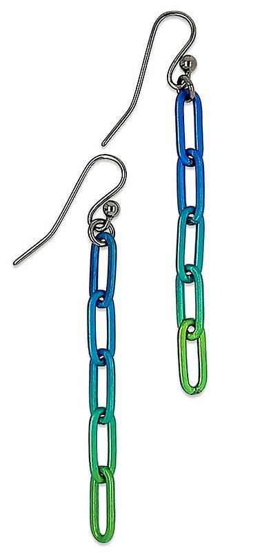 Ti2 Titanium Paperclip Drop Earrings - Green