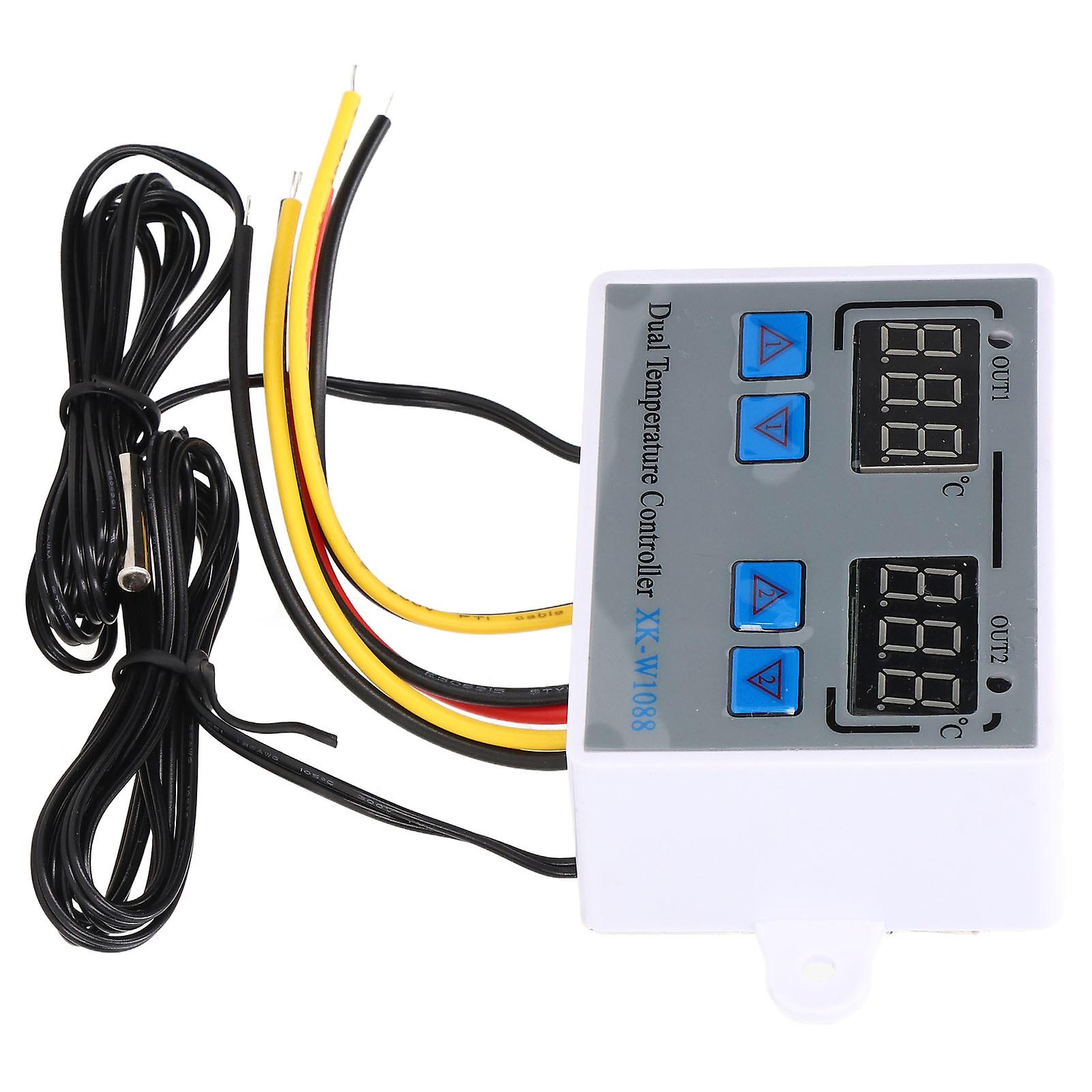Dual Display Temperature Humidity Controller Heating Cooling Thermostat Switch NTC 10K Sensor 12V 